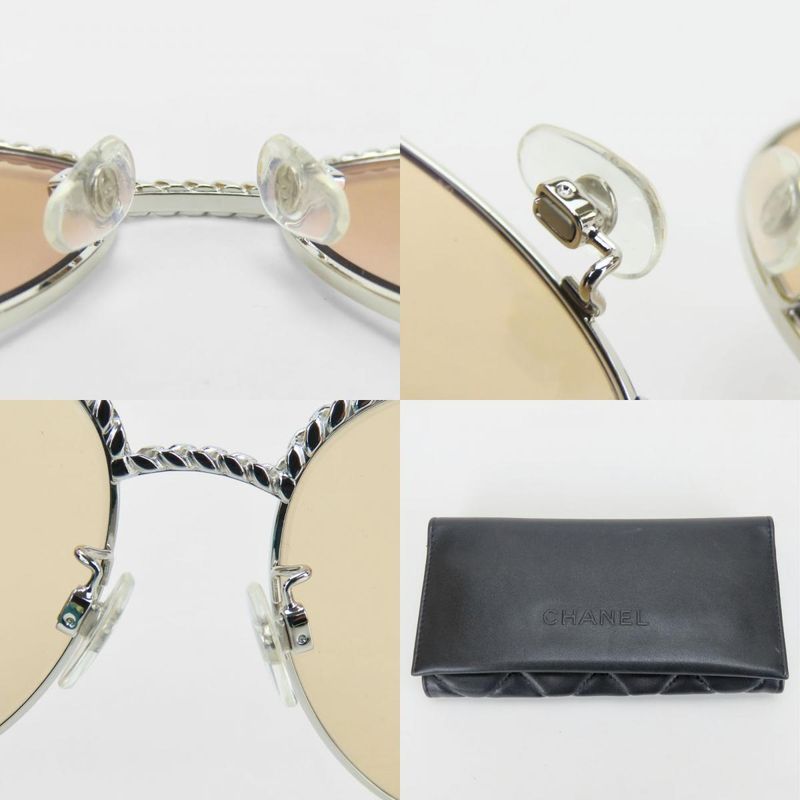 Chanel Sunglasses 4242 Pant Shape Metal Brownish Silver Chain 55□17 135 Ladies