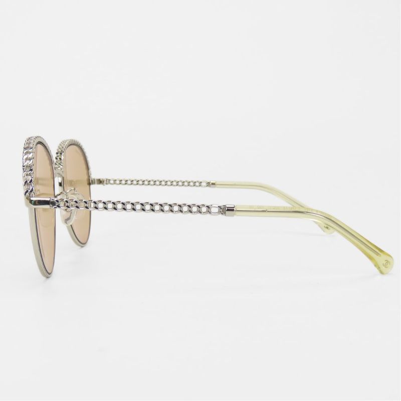 Chanel Sunglasses 4242 Pant Shape Metal Brownish Silver Chain 55□17 135 Ladies