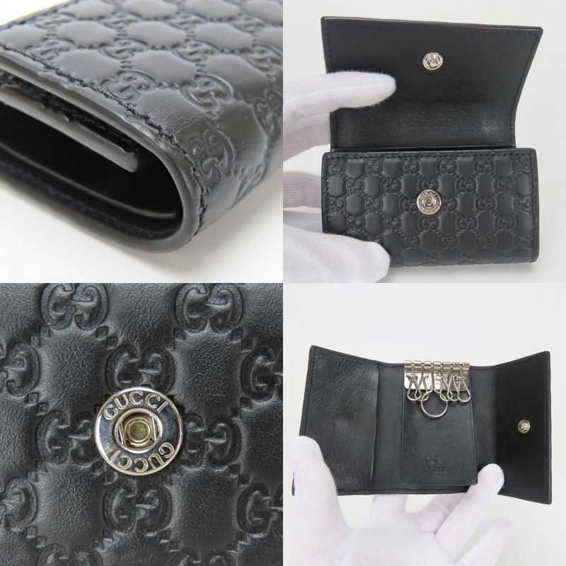 Gucci Key Case 150402 6-stacks Cima Leather Black Micro Guccissima Small