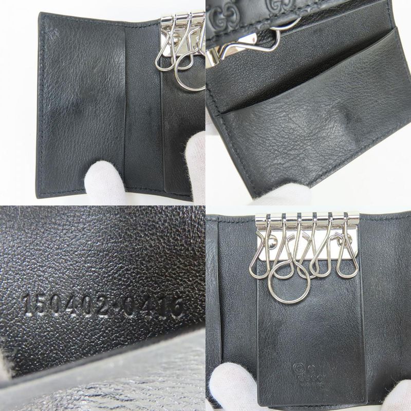 Gucci Key Case 150402 6-stacks Cima Leather Black Micro Guccissima Small