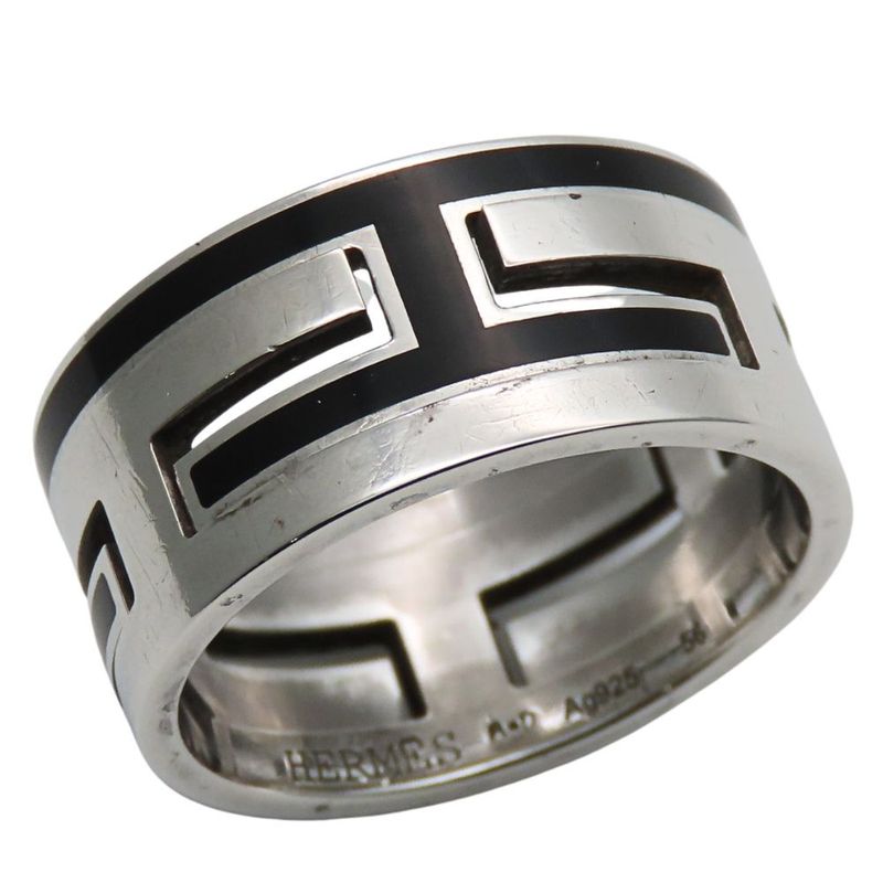 Hermes Ring - Ring Move Ash 56 Silver 925 Approx 7.8g Silver Black Accessories
