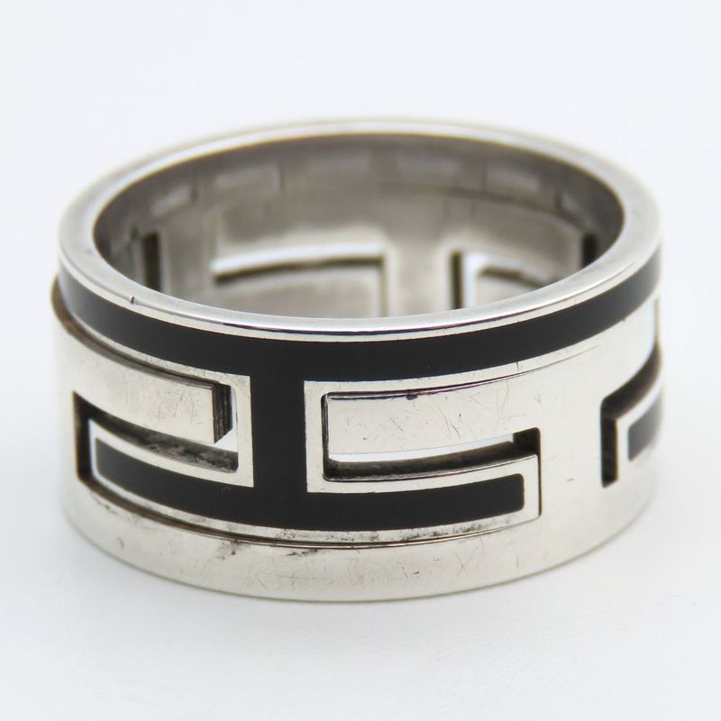 Hermes Ring - Ring Move Ash 56 Silver 925 Approx 7.8g Silver Black Accessories