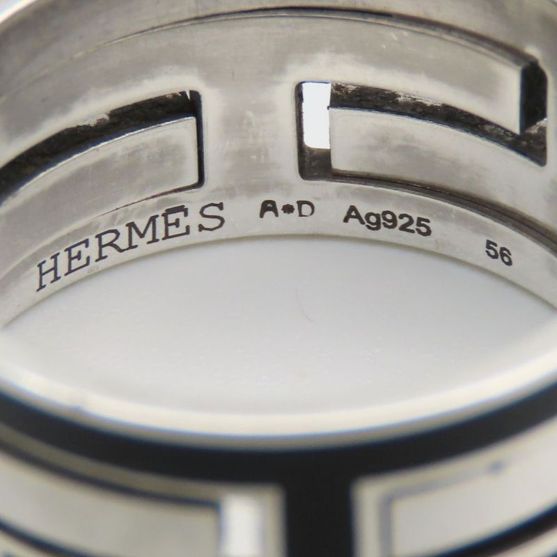 Hermes Ring - Ring Move Ash 56 Silver 925 Approx 7.8g Silver Black Accessories