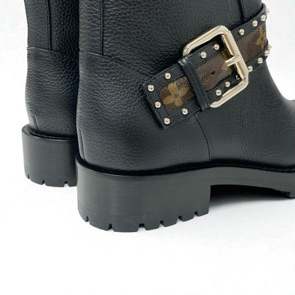 Louis Vuitton Monogram Boots Short Shoes Leather Black Brown Logo Belt