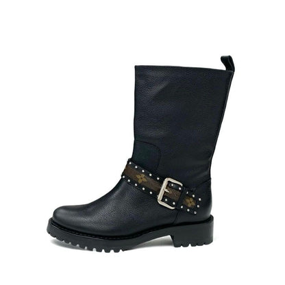 Louis Vuitton Monogram Boots Short Shoes Leather Black Brown Logo Belt