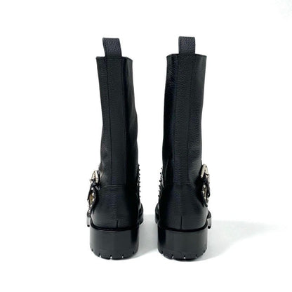 Louis Vuitton Monogram Boots Short Shoes Leather Black Brown Logo Belt