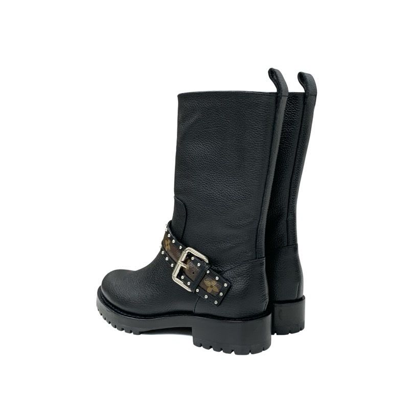 Louis Vuitton Monogram Boots Short Shoes Leather Black Brown Logo Belt