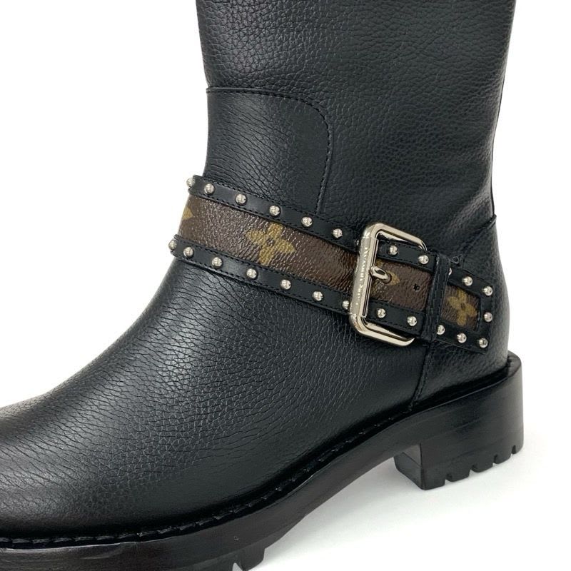 Louis Vuitton Monogram Boots Short Shoes Leather Black Brown Logo Belt