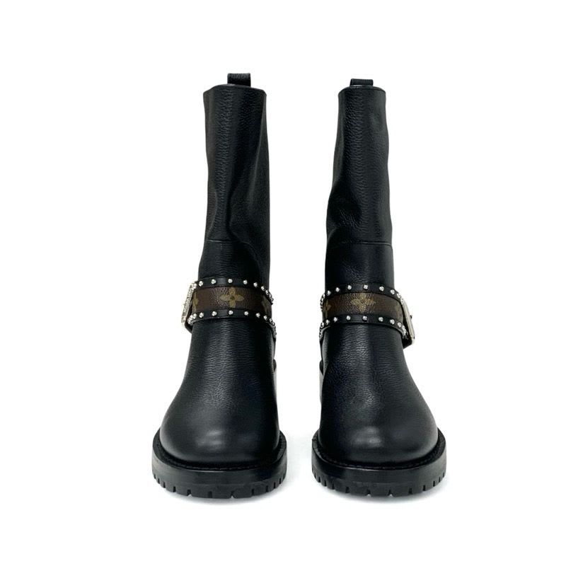 Louis Vuitton Monogram Boots Short Shoes Leather Black Brown Logo Belt