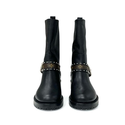 Louis Vuitton Monogram Boots Short Shoes Leather Black Brown Logo Belt