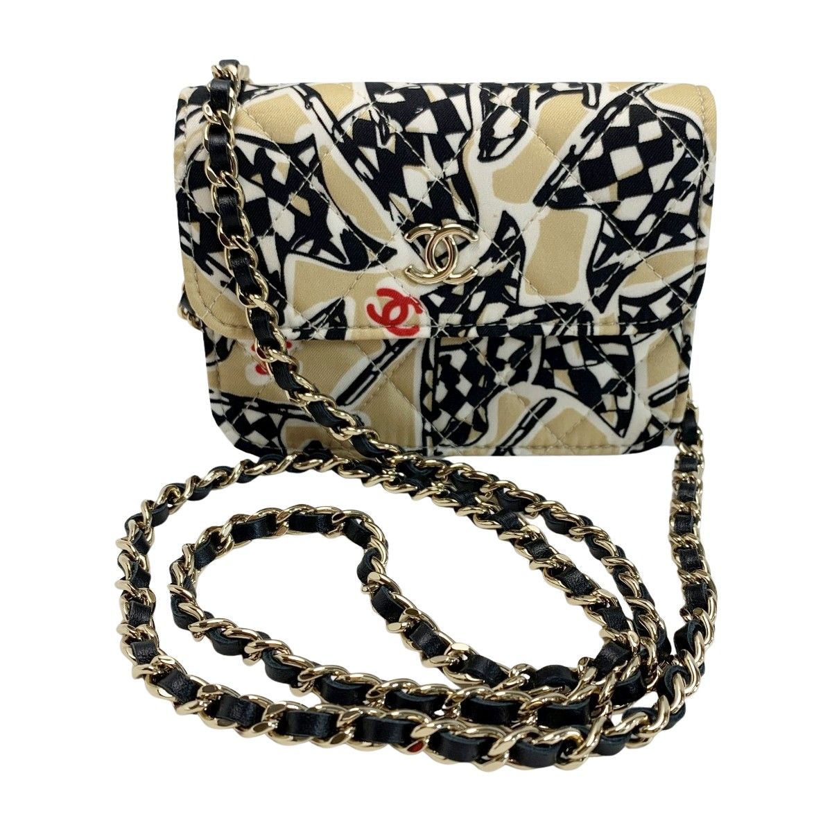 Chanel Accessory Pouch Black X Gold Ladies Checkered Flag