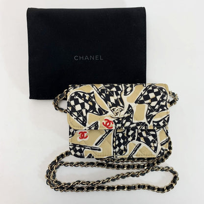 Chanel Accessory Pouch Black X Gold Ladies Checkered Flag