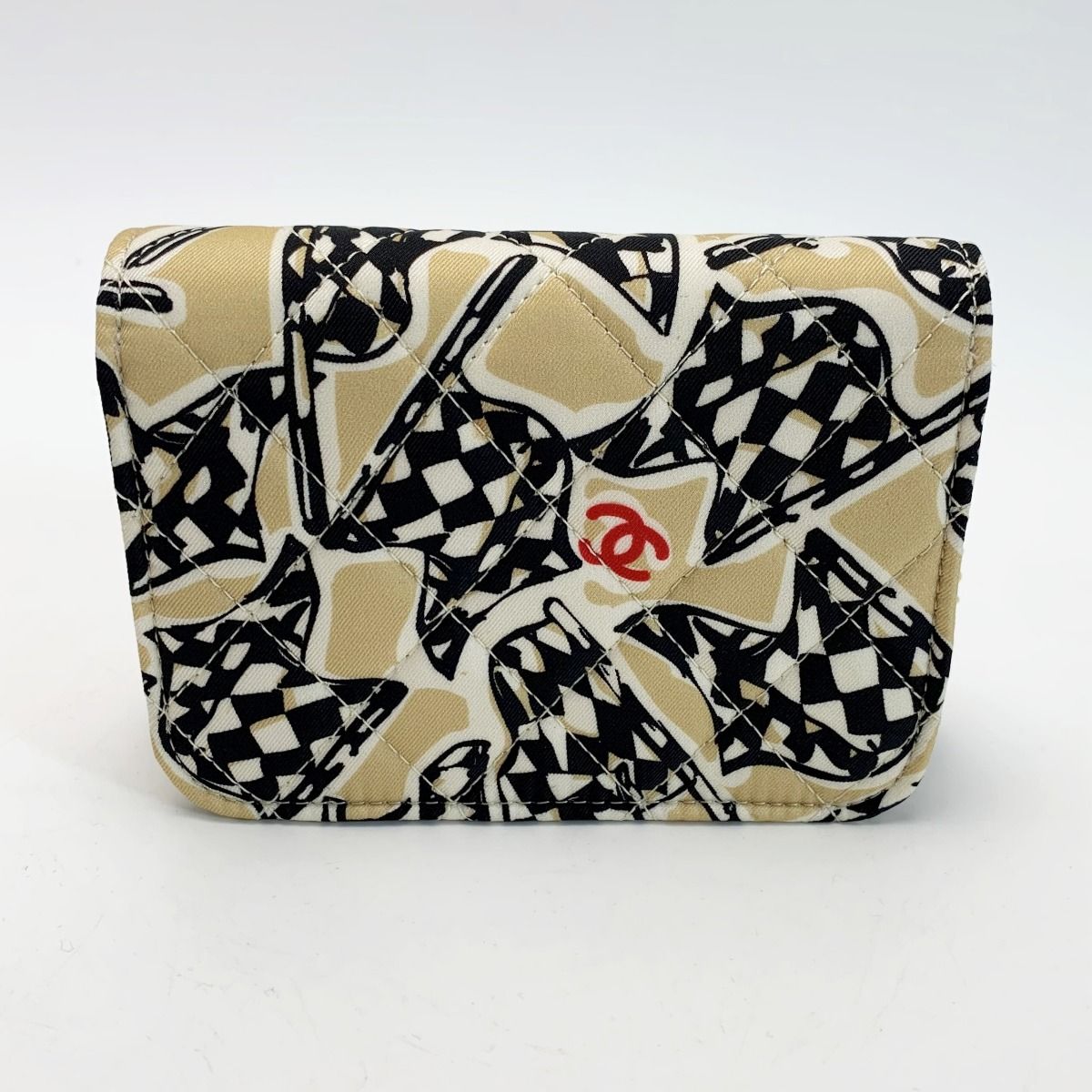 Chanel Accessory Pouch Black X Gold Ladies Checkered Flag