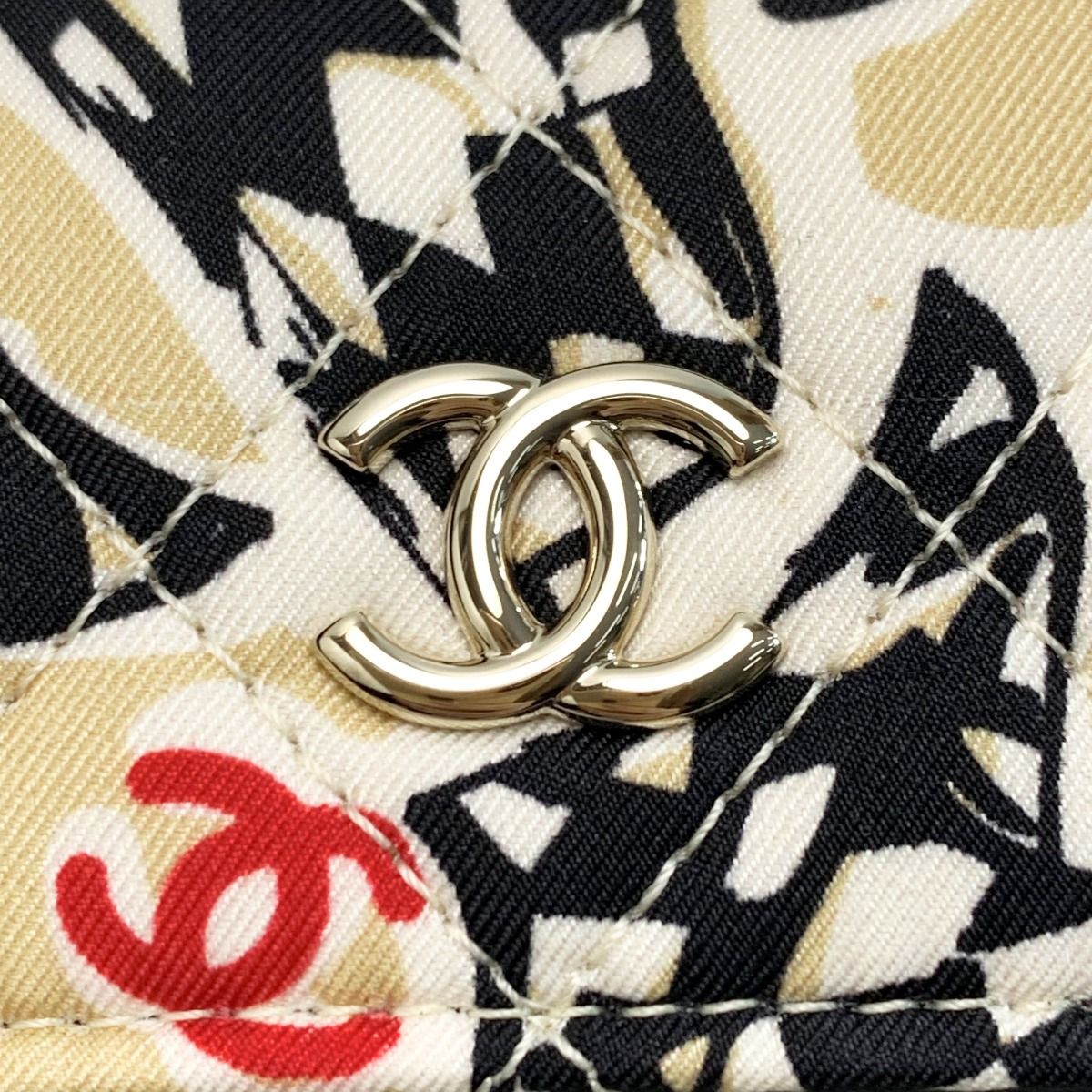 Chanel Accessory Pouch Black X Gold Ladies Checkered Flag