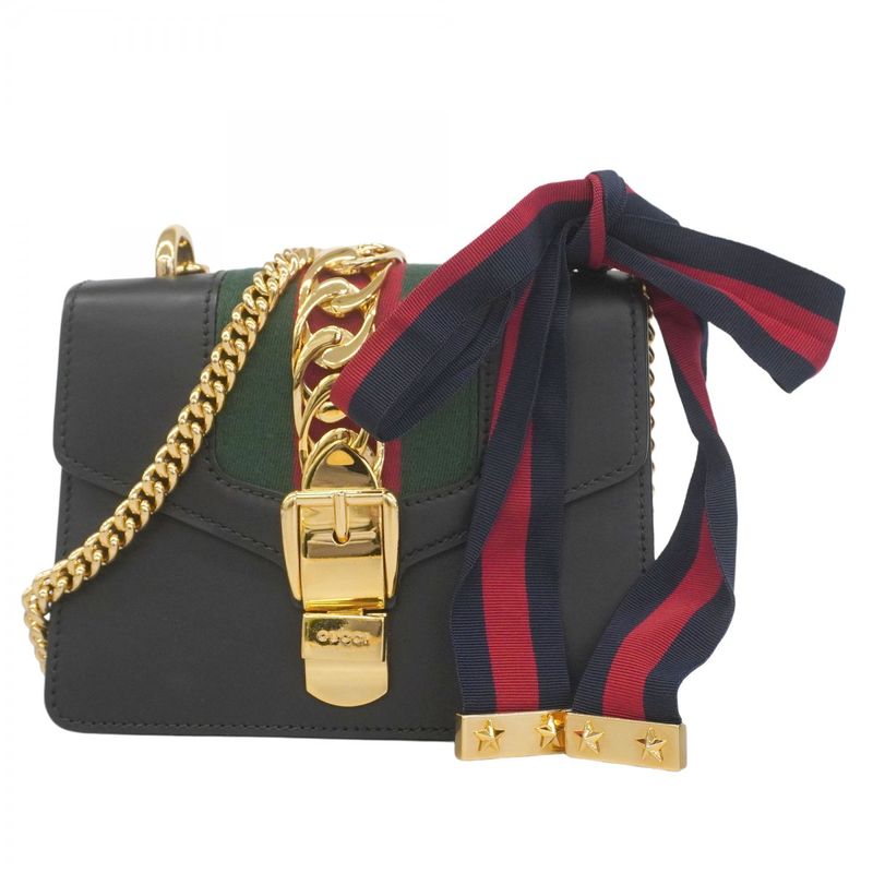 Gucci Shoulder Bag Sherry Line Sylvie 431666 Leather Navy Gold Hardware Women
