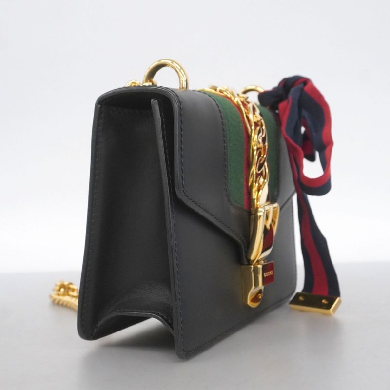 Gucci Shoulder Bag Sherry Line Sylvie 431666 Leather Navy Gold Hardware Women