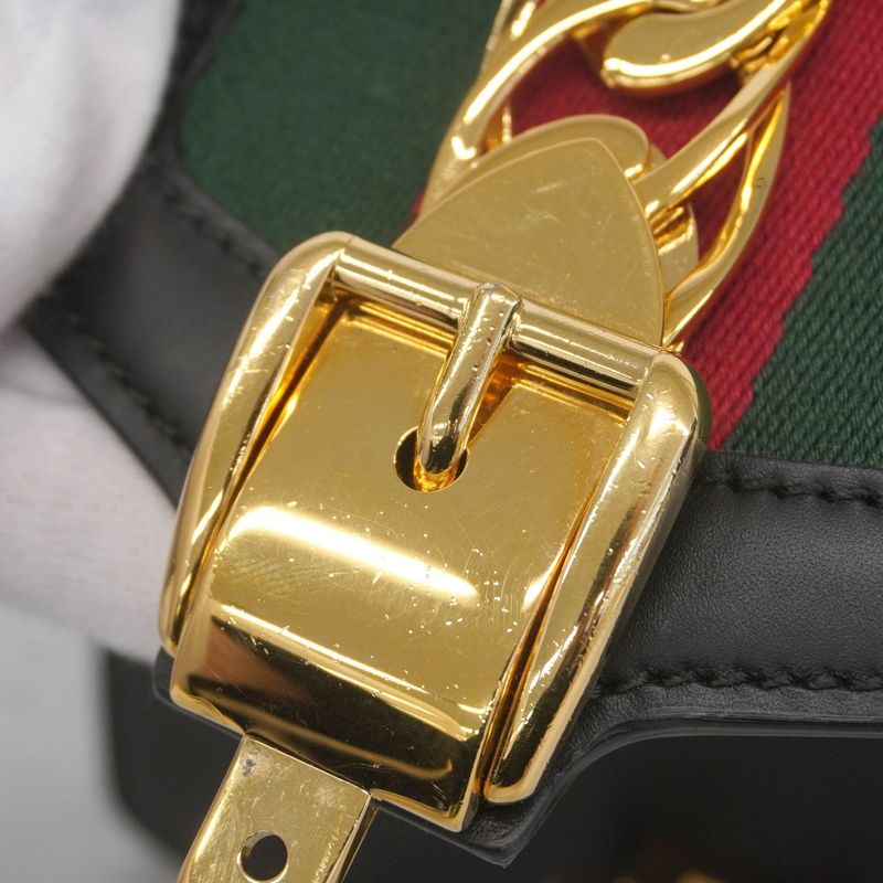 Gucci Shoulder Bag Sherry Line Sylvie 431666 Leather Navy Gold Hardware Women