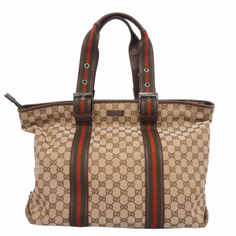 Gucci Tote Bag GG Canvas/sherry Line 132898 Canvas Beige Brown Silver Hardware