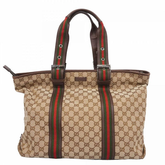 Gucci Tote Bag GG Canvas/sherry Line 132898 Canvas Beige Brown Silver Hardware