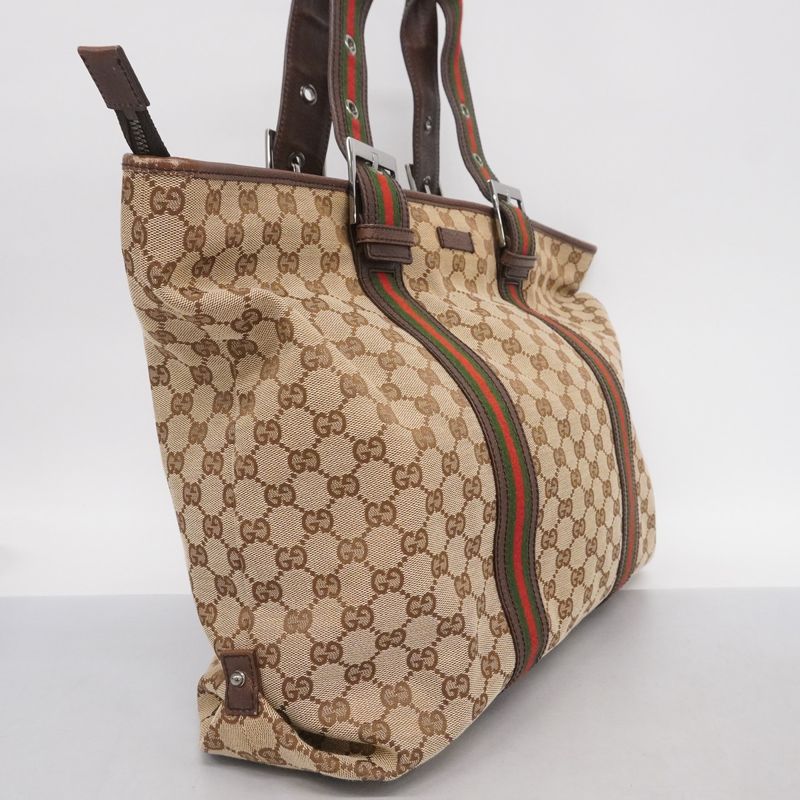 Gucci Tote Bag GG Canvas/sherry Line 132898 Canvas Beige Brown Silver Hardware