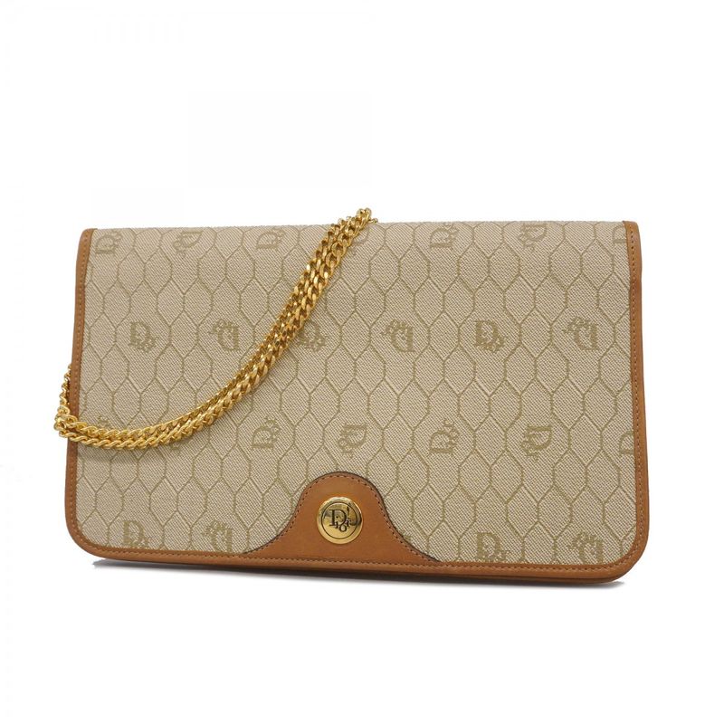 Christian Dior Shoulder Bag Honeycomb PVC Beige Brown Gold Hardware Women