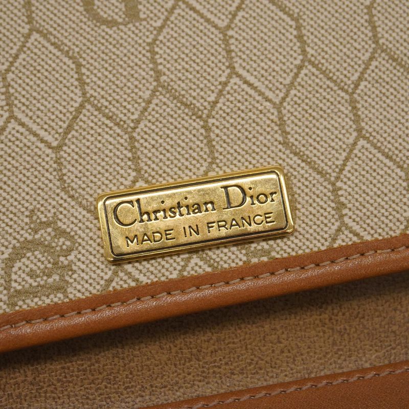 Christian Dior Shoulder Bag Honeycomb PVC Beige Brown Gold Hardware Women