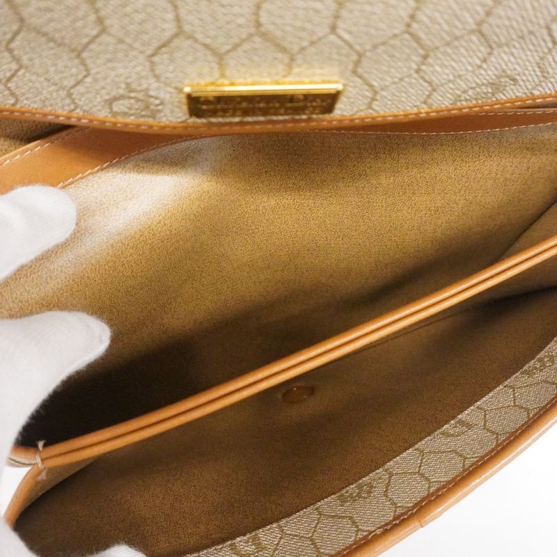 Christian Dior Shoulder Bag Honeycomb PVC Beige Brown Gold Hardware Women
