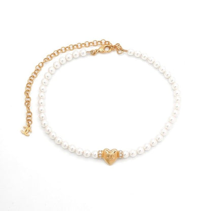 Chanel Necklace Pendant Choker White Gold Heart Here Mark Rhinestone