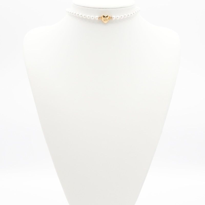 Chanel Necklace Pendant Choker White Gold Heart Here Mark Rhinestone