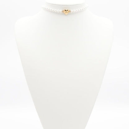 Chanel Necklace Pendant Choker White Gold Heart Here Mark Rhinestone