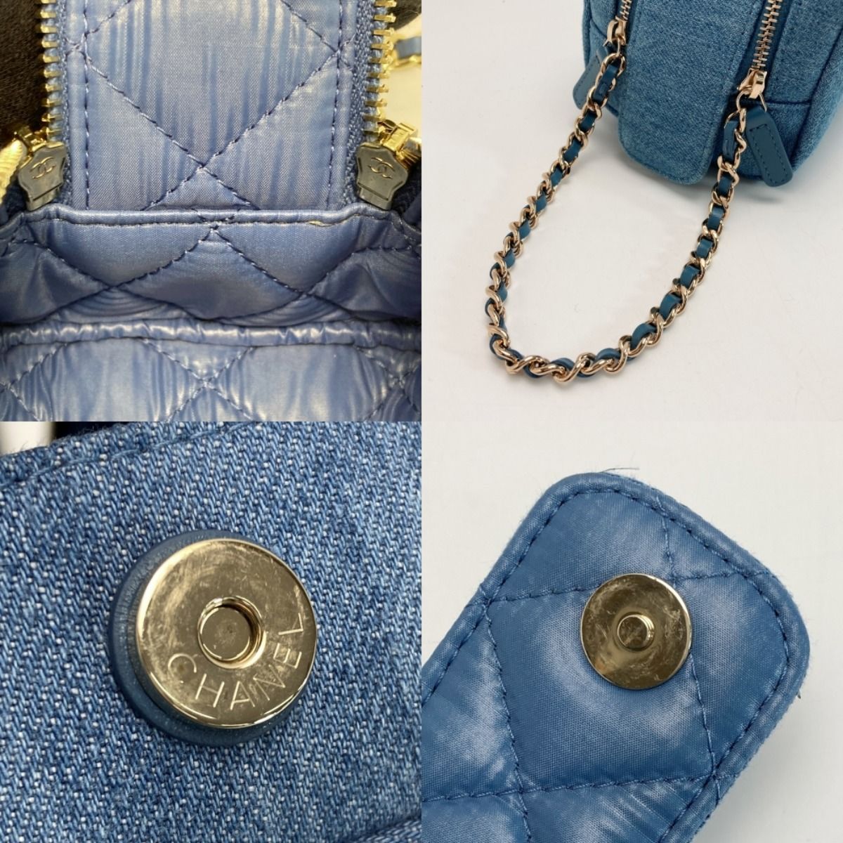 Chanel Cocomark Matelasse Denim Pouch Ap3702 Blue Chain Handbag