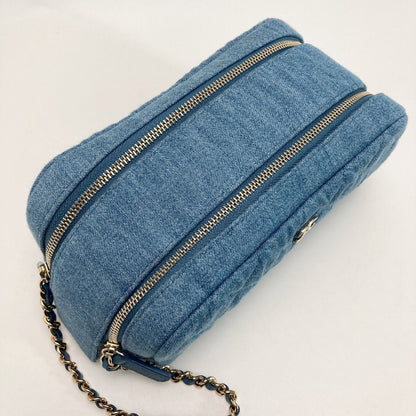 Chanel Cocomark Matelasse Denim Pouch Ap3702 Blue Chain Handbag