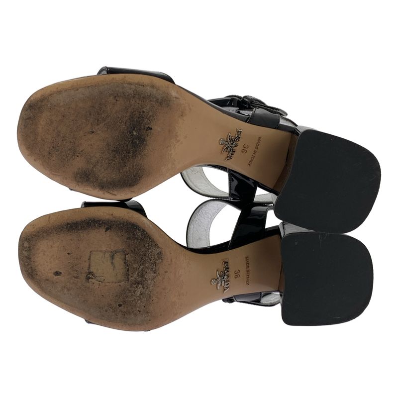 Prada Patent Leather Buckle Sandal - Women's - 36 - Black