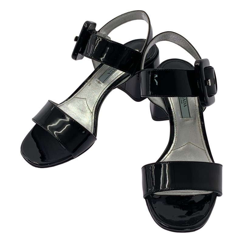 Prada Patent Leather Buckle Sandal - Women's - 36 - Black
