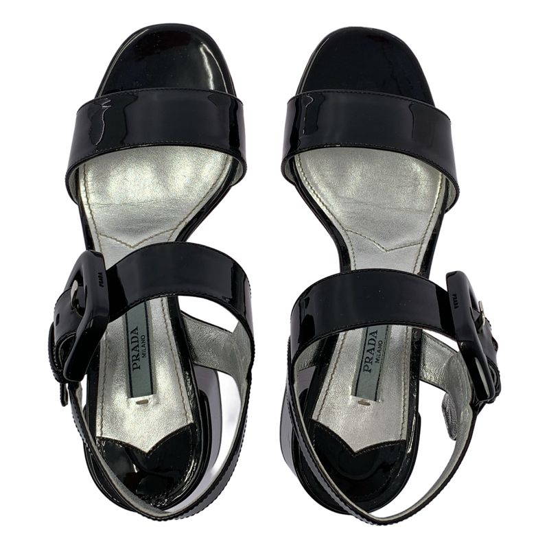 Prada Patent Leather Buckle Sandal - Women's - 36 - Black