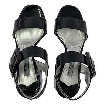 Prada Patent Leather Buckle Sandal - Women's - 36 - Black