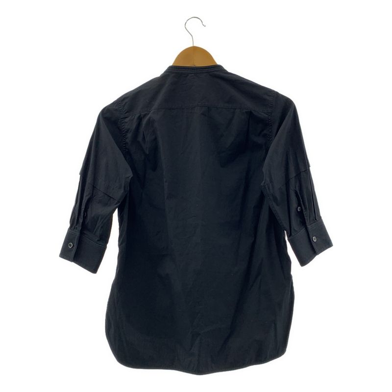 Celine - Phoebe Period Band Collar Half Sleeve Shirt - 34 - Black - Women's