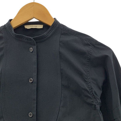 Celine - Phoebe Period Band Collar Half Sleeve Shirt - 34 - Black - Women's