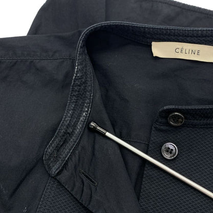 Celine - Phoebe Period Band Collar Half Sleeve Shirt - 34 - Black - Women's