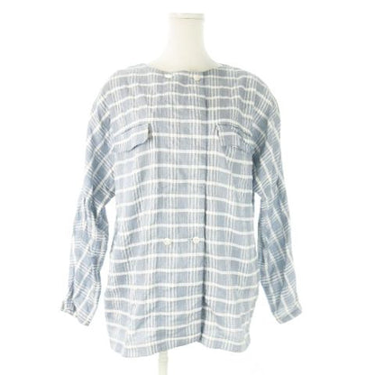 Christian DIOR Sports Shirt Blouse Collarless Long Sleeve Hemp Linen Blend