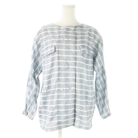 Christian DIOR Sports Shirt Blouse Collarless Long Sleeve Hemp Linen Blend