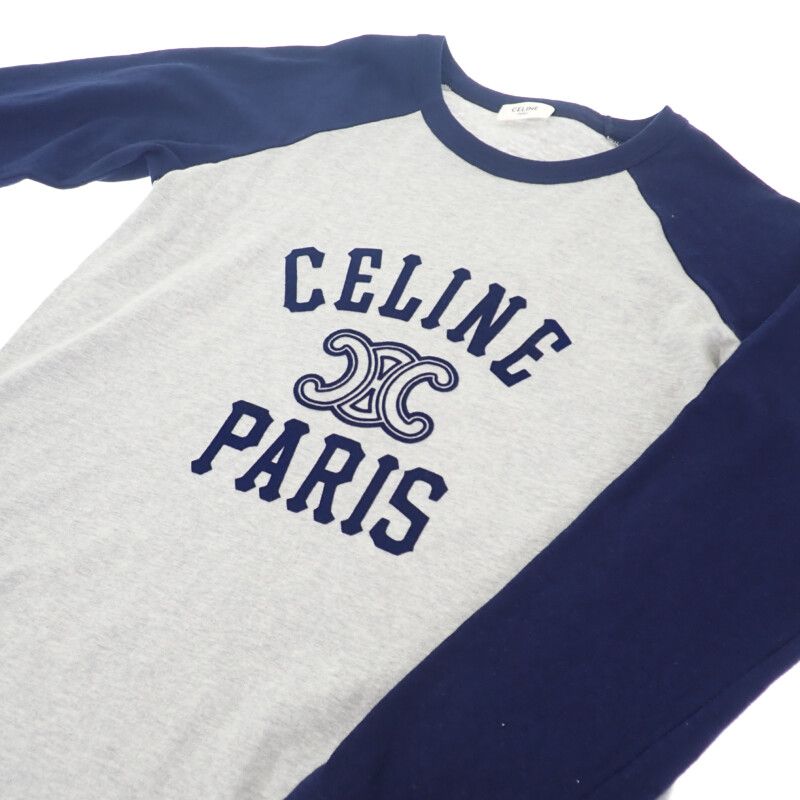 Celine Triomphe Logo 2x04k865w.09sh Long Sleeve T-shirt Cotton Grey Navy