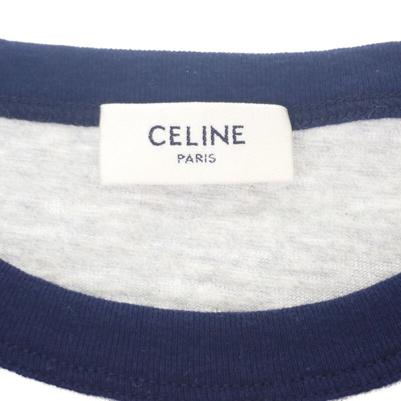 Celine Triomphe Logo 2x04k865w.09sh Long Sleeve T-shirt Cotton Grey Navy