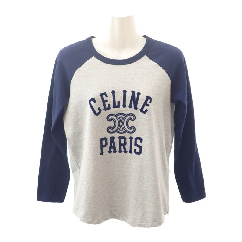 Celine Triomphe Logo 2x04k865w.09sh Long Sleeve T-shirt Cotton Grey Navy