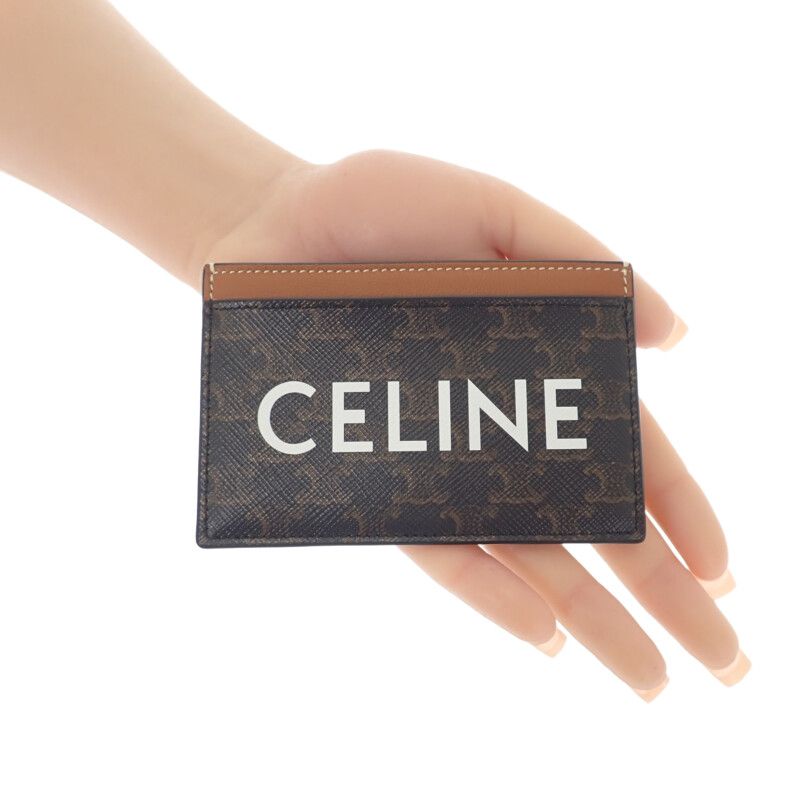 Celine Card Holder Print Triomphe Canvas 10b702cly.04lu Card Case Leather Brown