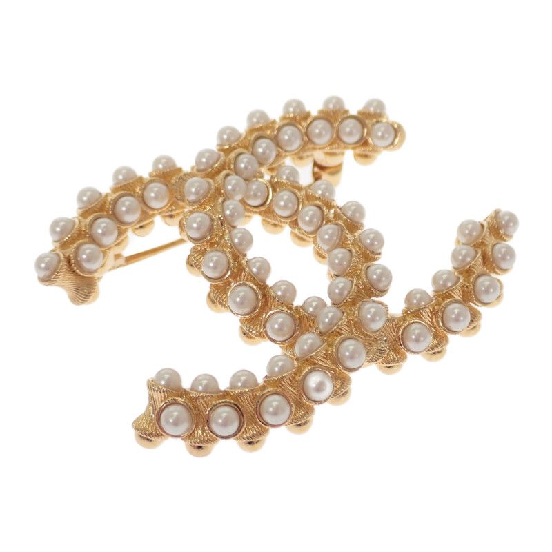 Chanel Coco Mark Pearl Abb011 Brooch Metal Gold B23A Ladies Cute Accessory [A