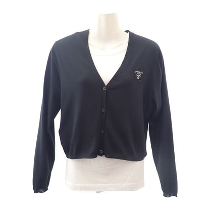 Prada Silk Cardigan Silk Cotton Polyester Black 44 Ladies Transparent [ranked A