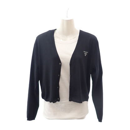 Prada Silk Cardigan Silk Cotton Polyester Black 44 Ladies Transparent [ranked A