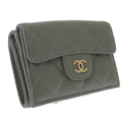 Chanel Small Flap Wallet Ap0230-y04059-nzg82 Trifold Wallet Lambskin Khaki Gold