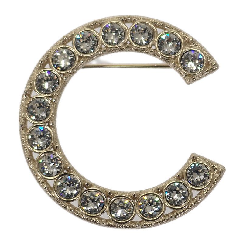 Chanel Logo Crystal Ab1368 Brooch Metal Gold B19S Ladies Gift [grade A